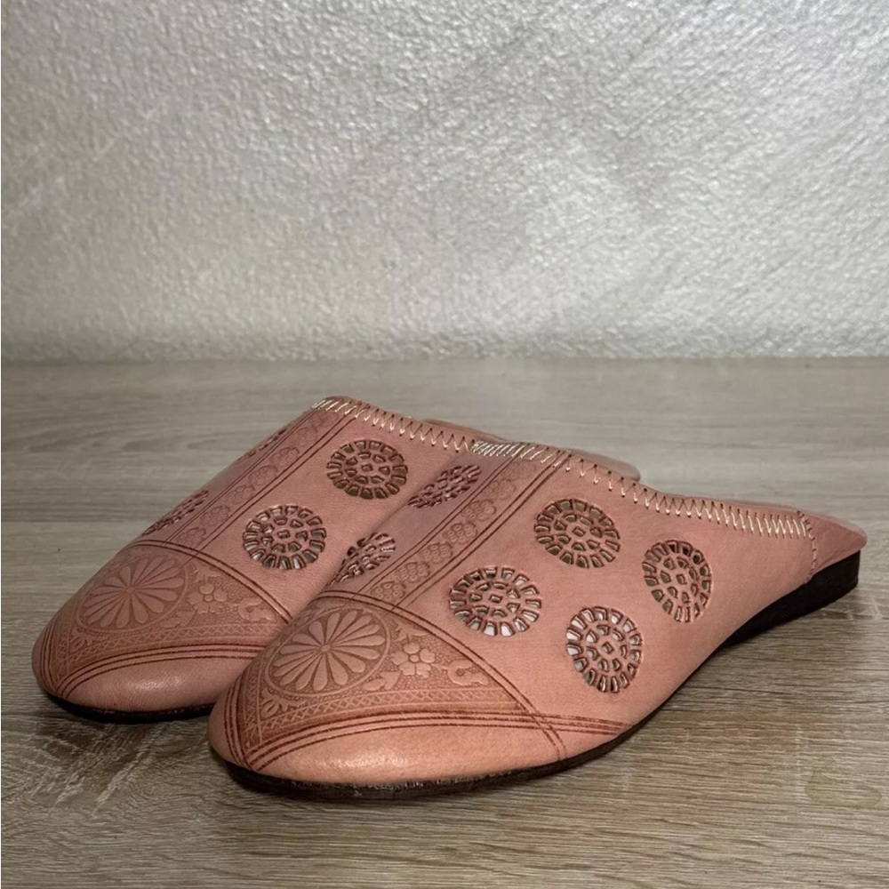Moroccan Peach Leather Lahlou Women 8 Mules Slippers Slides Shoes - Picture 10 of 10